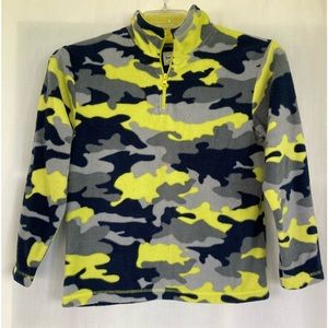 Children’s Place Boys L(10-12) Long Sleeve Fleece Pullover. Navy/Gray/Yellow